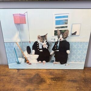 Vintage Satoru Tsuda Perlorian Cats Smoking Bathroom Wall Plaque 24x18